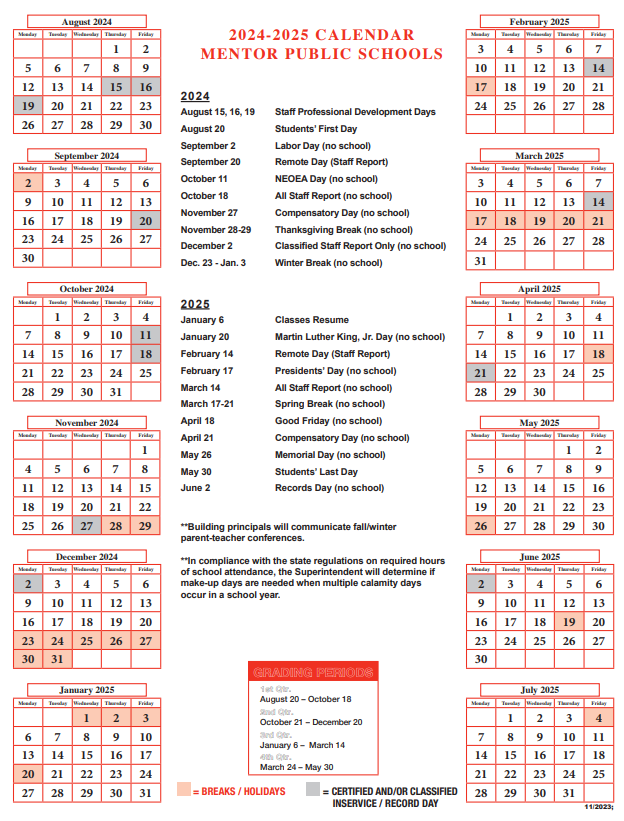 2024 2025 school calendar