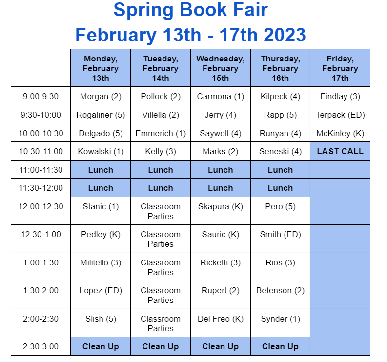 Book Fair Schedule
